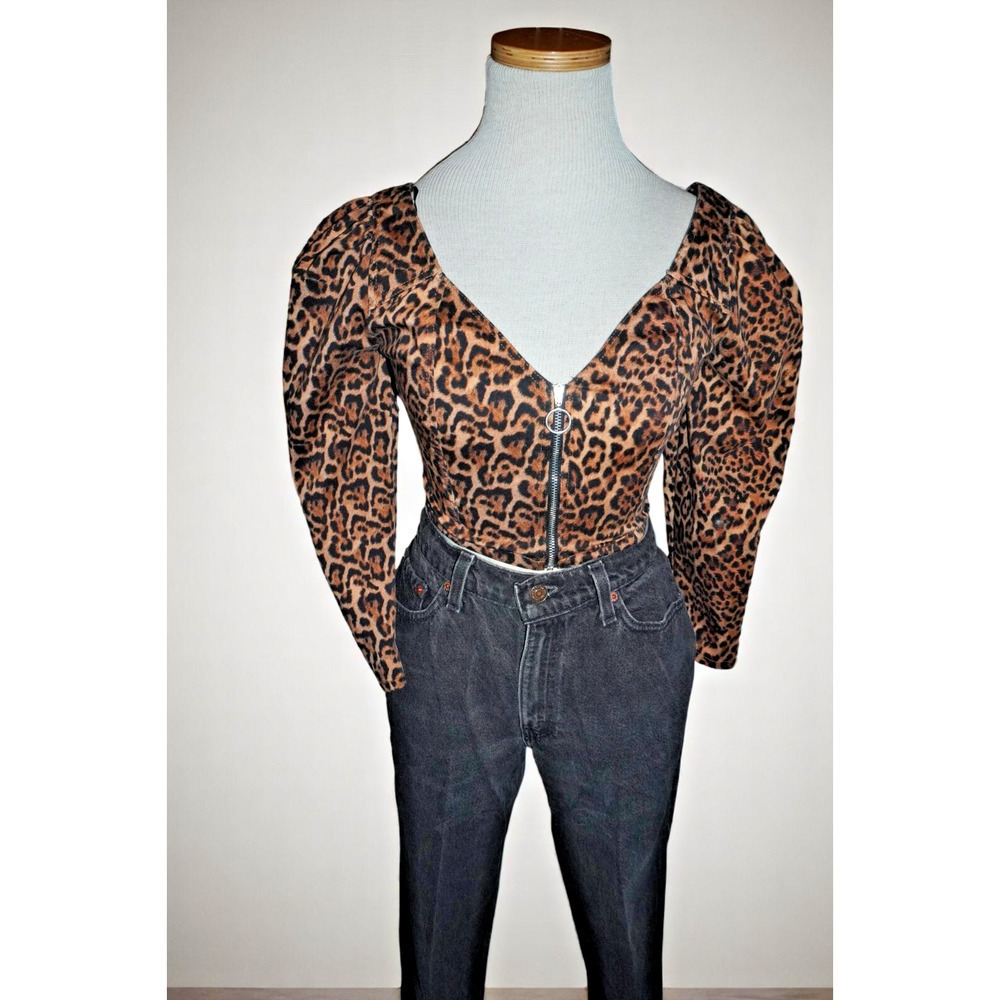 Zara Leopard Print Puff Sleeve Crop Top XS | Sweetheart Neckline Y2K Bustier